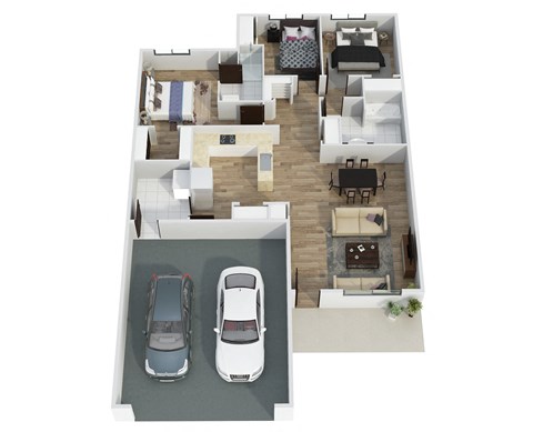 3 bedroom 3D Rendering
